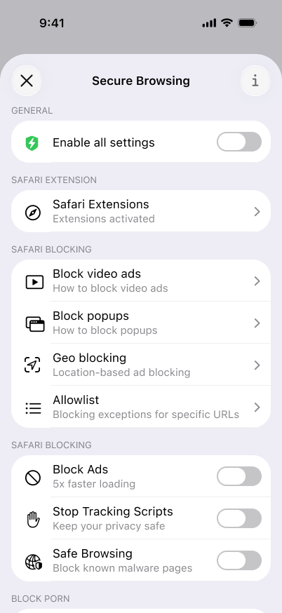 Secure Browsing settings on iPhone