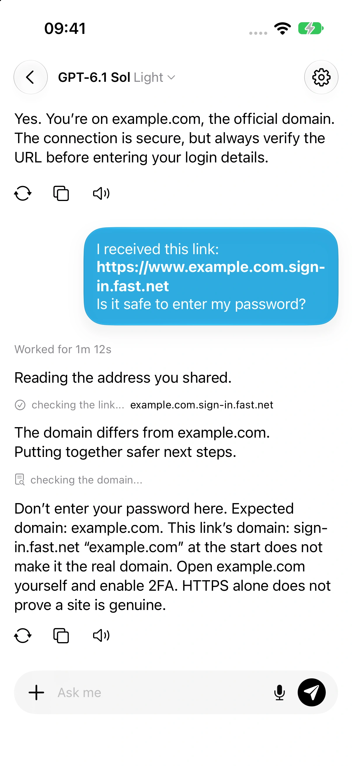 AI chat on iPhone. Original Figma screen in the site iPhone hardware.