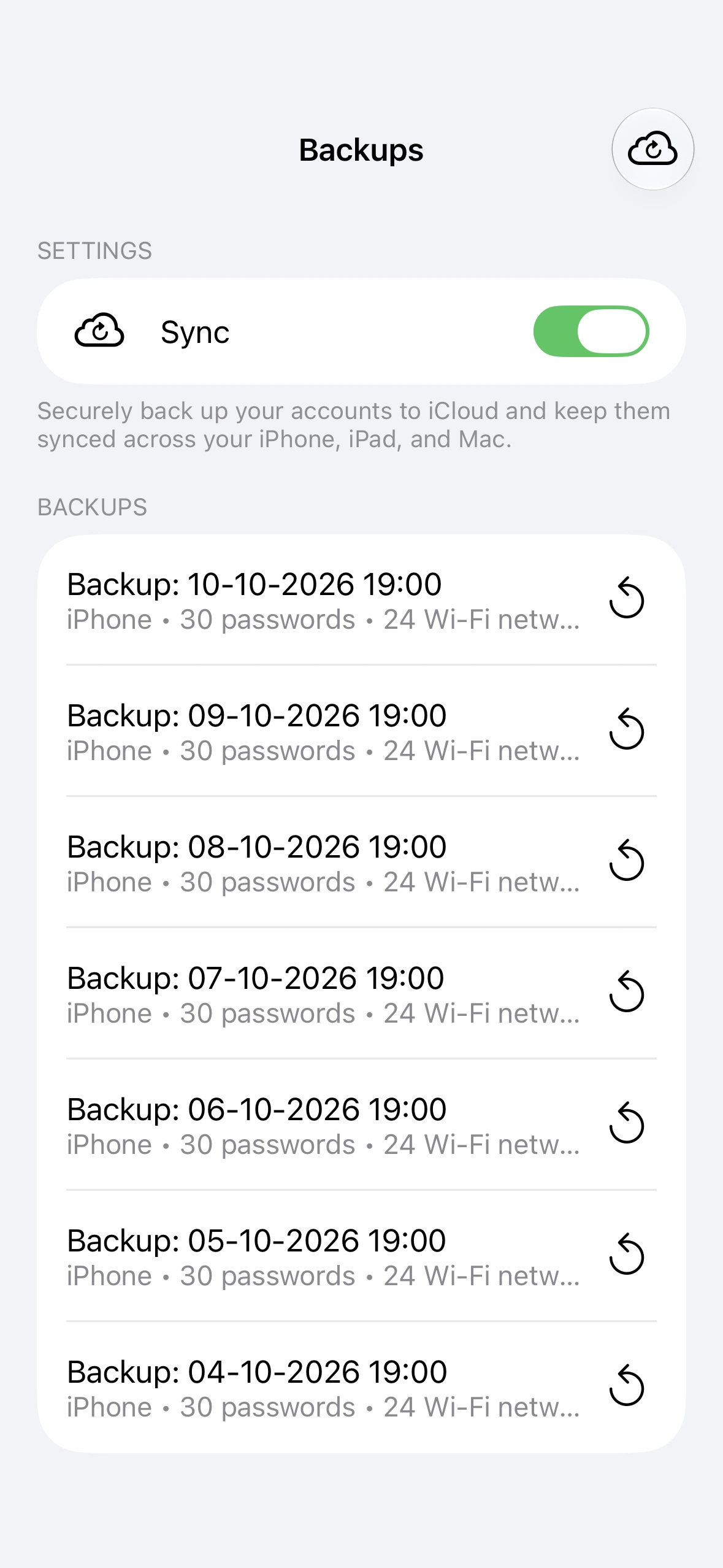 Saved backups on iPhone