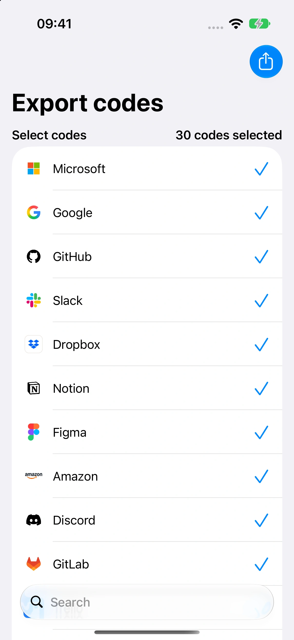 Native iPhone screen with 30 selected accounts