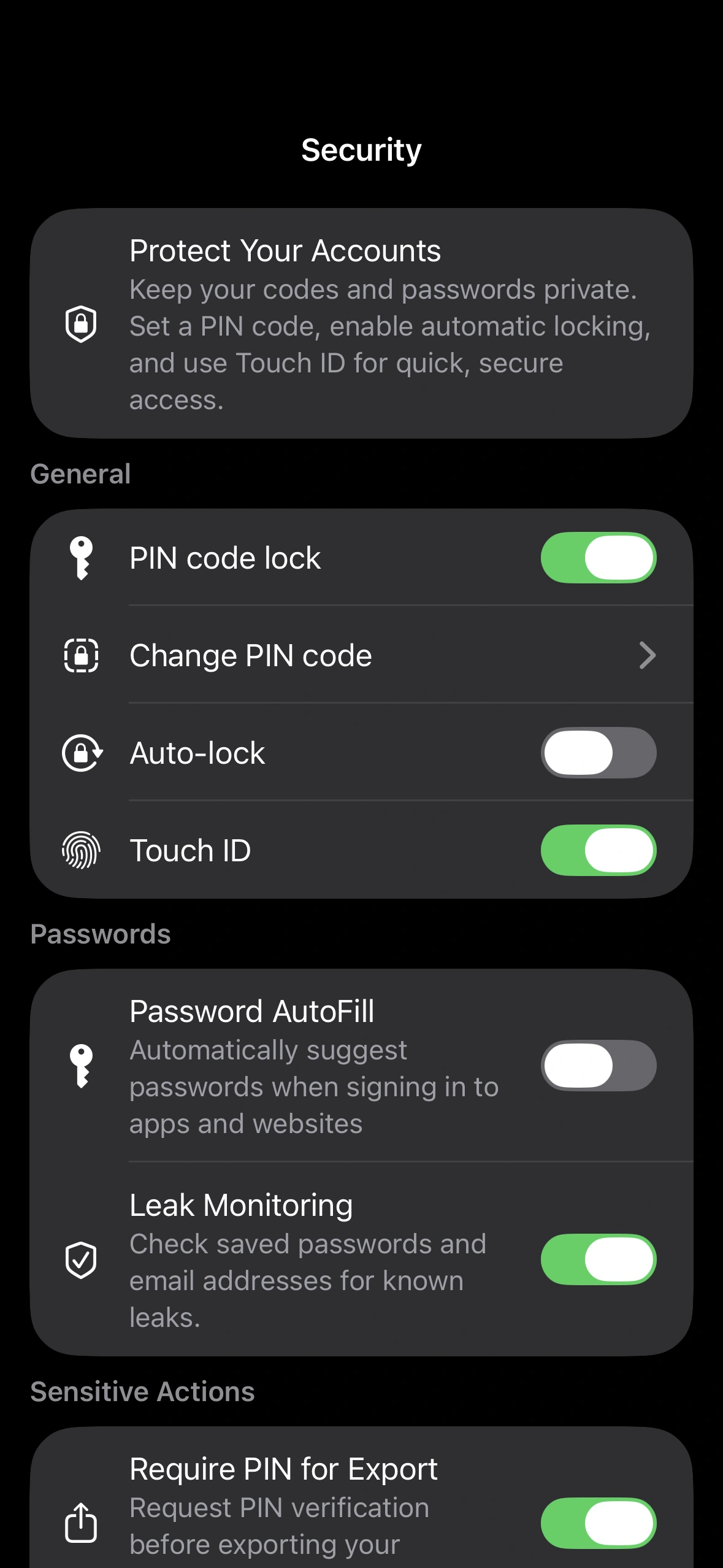 App security settings on iPhone