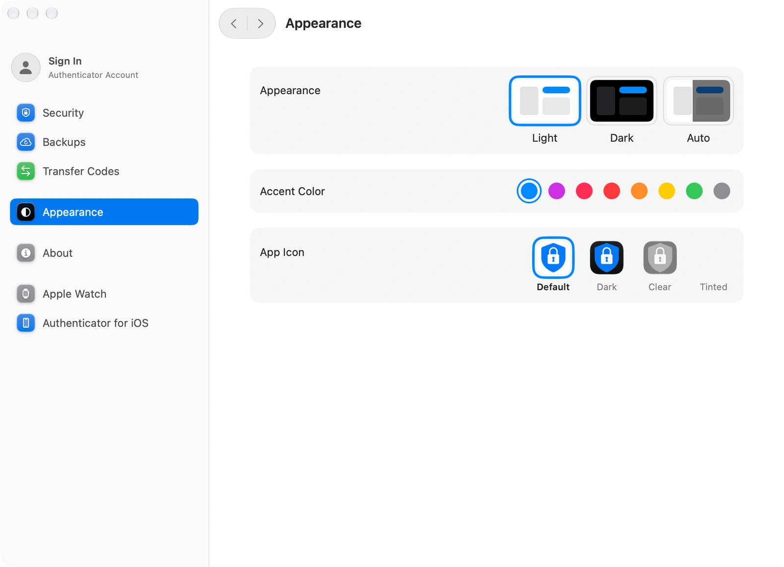 Actual Mac settings window · appearance, accent colour and app icons