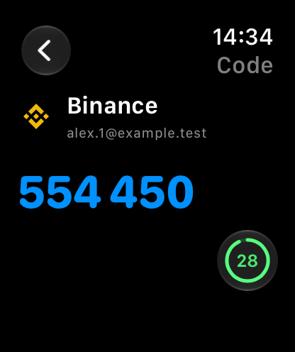 The same Binance code 554450 captured on watchOS 27