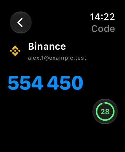 Authenticator detail screen captured on watchOS 27 ultra