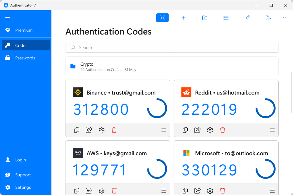 Original Authenticator Windows Figma window showing authentication codes